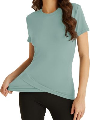 Workout Tops for Women Short Sleeve Cross Hem Athletic Compression Shirts Breathable Yoga T-Shirts
