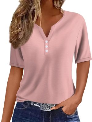 Summer Tops for Women  Vacation Trendy V Neck Boho Short Sleeve Shirts Casual Loose Comfy Tunics