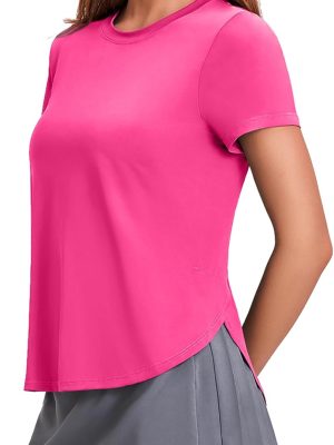 Workout Tops for Women UPF 50+ Yoga Shirts Short Sleeve Athletic Tops with Side Slits Running Gym Tee Top Loose Fit