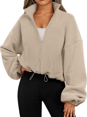 Womens Fleece Jackets Zip Up Oversized Sweatshirts Winter Clothes Long Sleeve Crop Sherpa Fall Outfits Fashion