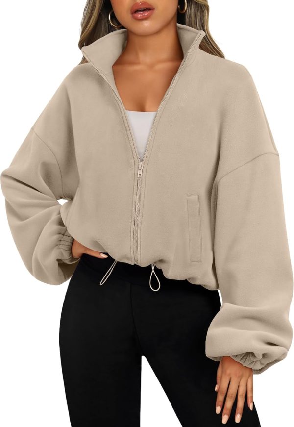 Womens Fleece Jackets Zip Up Oversized Sweatshirts Winter Clothes Long Sleeve Crop Sherpa Fall Outfits Fashion