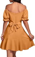 Women Square Neck Ruffle Wrap Mini Dress Off Shoulder Flounce Short Sleeve A Line Flowy Dress
