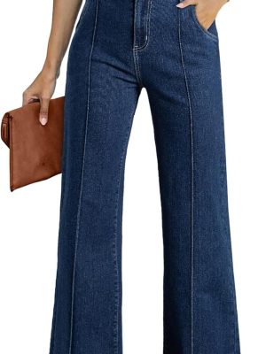 Womens Wide Leg Jeans Casual Baggy High Waisted Stretch Denim Pants