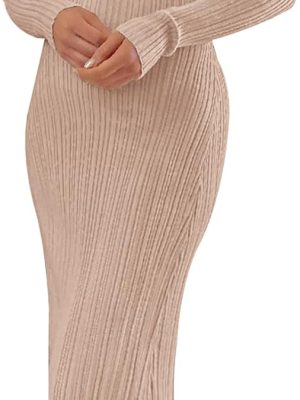 Women's  Long Sleeve Bodycon Sweater Dress Fall Winter Crew Neck Ribbed Knit Maxi Dresses