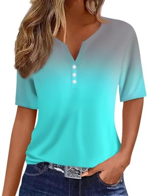 Summer Tops for Women  Vacation Trendy V Neck Boho Short Sleeve Shirts Casual Loose Comfy Tunics