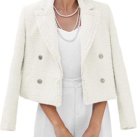 Fall Women's Tweed Blazer Jacket - Fashion Warm Fully Lined Elegant Trendy Casual Cute Coat with Pockets