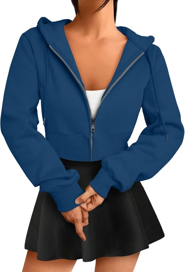 Womens Zip Up Cropped Hoodies Long Sleeve Sweatshirts Jackets Fall Fashion Winter Clothes