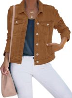 Women's Basic Button Down Stretch Fitted Long Sves Denim Jean Jacket