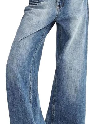 Women's Low Rise Baggy Jeans Washed Straight Wide Leg Denim Pants Casual Loose Boyfriend Jean Streewear Trousers