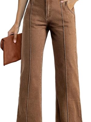 Womens Wide Leg Jeans Casual Baggy High Waisted Stretch Denim Pants