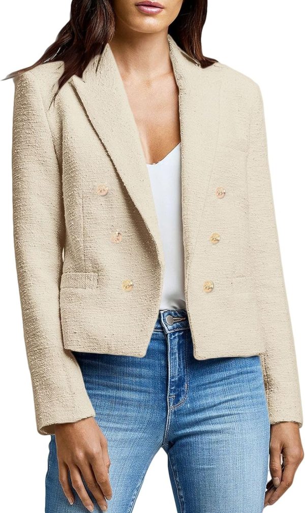 Womens' Casual Blazer  New Spring Cropped Elegant Ladies Lightweight Open Front Work Office Business Pocket Jacket