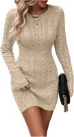 Women's Cable Knit Sweater Dress Long Sleeve Knit Fall Winter Dresses Crewneck Mini Pencil Dresses