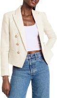 Women Cropped Tweed Blazer Jackets Lapel Open Front Long Sve Business Suit Jackets with Pocket