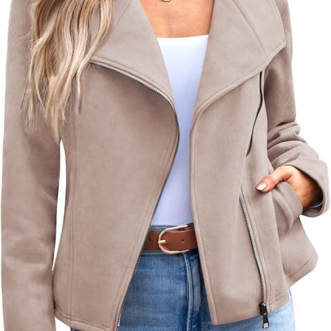 Womens Faux Leather Jackets Suede Fall Fashion Outfits Winter Clothes Open Front Cropped Coat Outwear