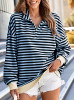 Oversized Sweatshirt for Women  Fall Outfits Fashion Long Sleeve Shirts Striped Quarter Zip Pullover Tops