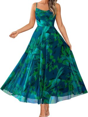 Women Summer Floral Maxi Dresses Elegant Spaghetti Strap Dress Printed Party Dress Beach Long Dresses