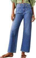 Womens Wide Leg Jeans High Waisted Stretchy Buttoned Denim Pants Trendy  with Pocket