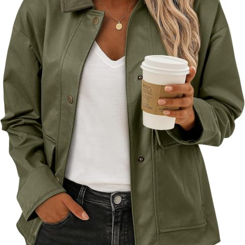 Jackets for Women Fall Fashion Lightweight Coat Button Down Cropped Shackets With Pockets