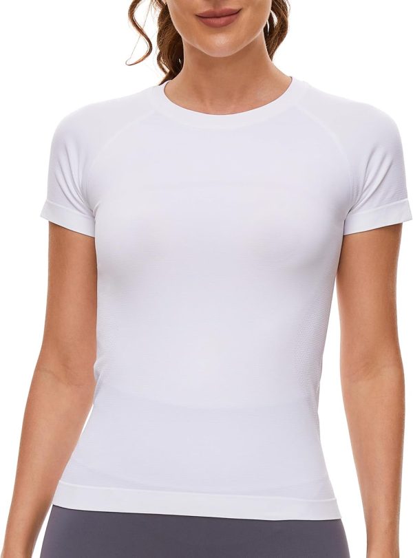 Workout Shirts for Women Short Sleeve Seamless Yoga Athletic Tees Sports Breathable Gym Athletic Tops