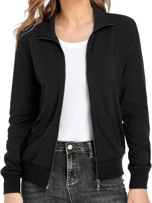 Women's Stand Collar Zip up Long Sve Jacket with Pockets Running Sweatshirts Jackets