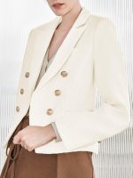 Women Cropped Tweed Blazer Jackets Lapel Open Front Long Sve Business Suit Jackets with Pocket