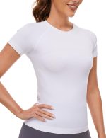 Workout Shirts for Women Short Sleeve Seamless Yoga Athletic Tees Sports Breathable Gym Athletic Tops