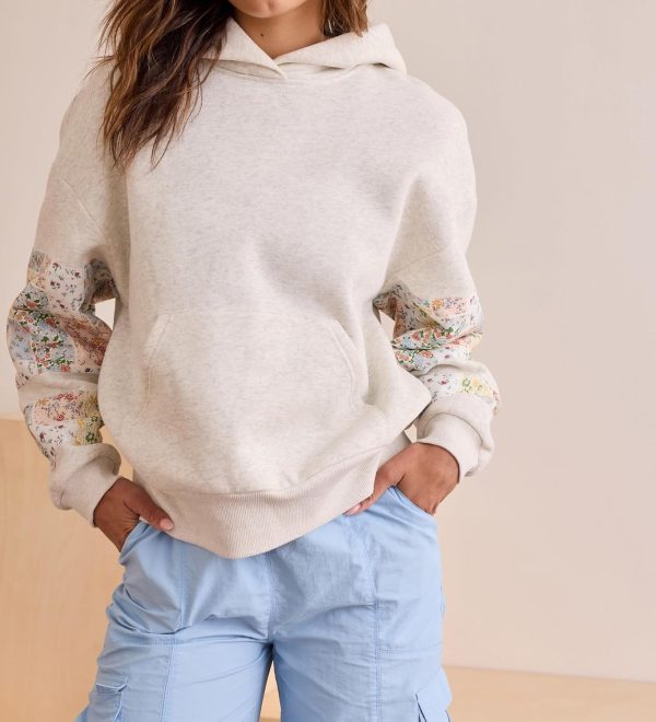 Cute Hoodies for Teen Girls Floral Embroidered Patchwork Hoodie Oversized Pullover Sweatshirt Preppy Streetwear