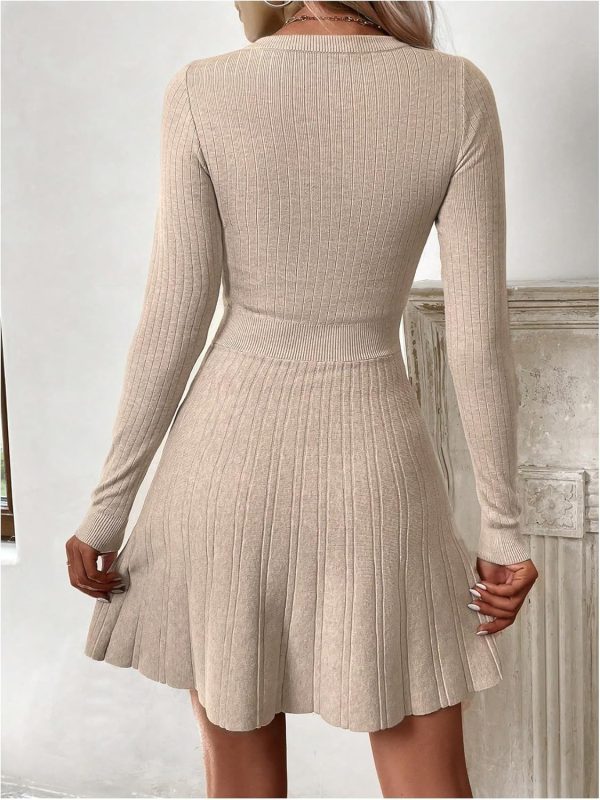 Women's Sweater Dress Ribbed Knit Aline Flare Short Dresses Without Belt