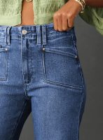 Womens Wide Leg Jeans High Waisted Stretchy Buttoned Denim Pants Trendy  with Pocket
