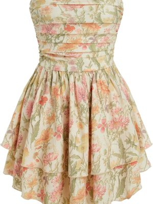 Women Summer Cocktail Dress - Tube Ruched Ruffle Mini Dress