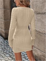 Women's Cable Knit Sweater Dress Long Sleeve Knit Fall Winter Dresses Crewneck Mini Pencil Dresses