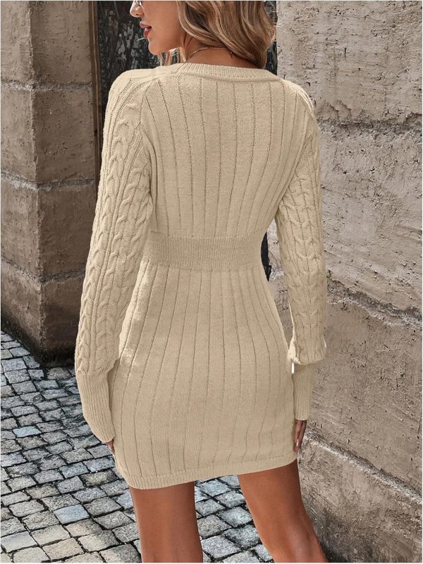Women's Cable Knit Sweater Dress Long Sleeve Knit Fall Winter Dresses Crewneck Mini Pencil Dresses