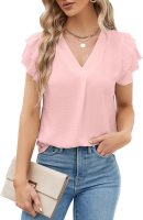 Women's Dressy Casual Shirts Short Sleeve V Neck Work Blouse Business Casual Tops